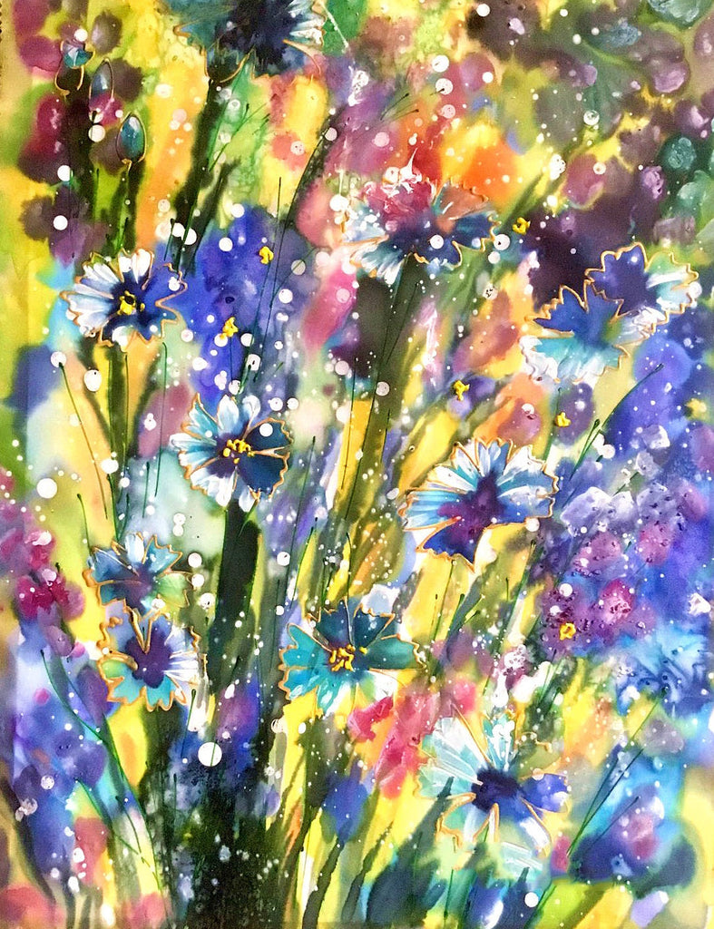 Flores en el Fondo de Color Arcoíris Pintar por Números