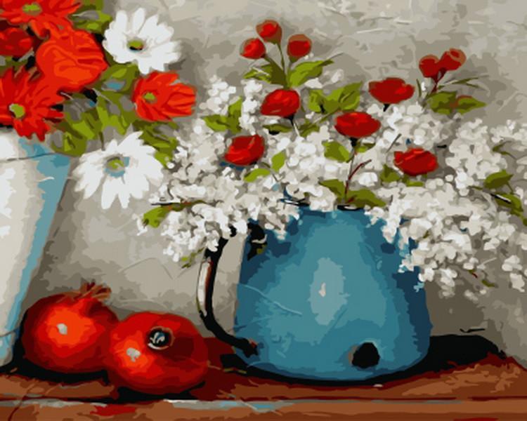 Flores en Florero con Granadas Rojas Pintar por Números