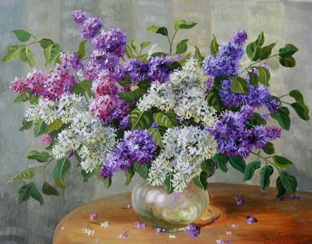 Flores en Florero de Cristal sobre Mesa de Madera Pintar por Números