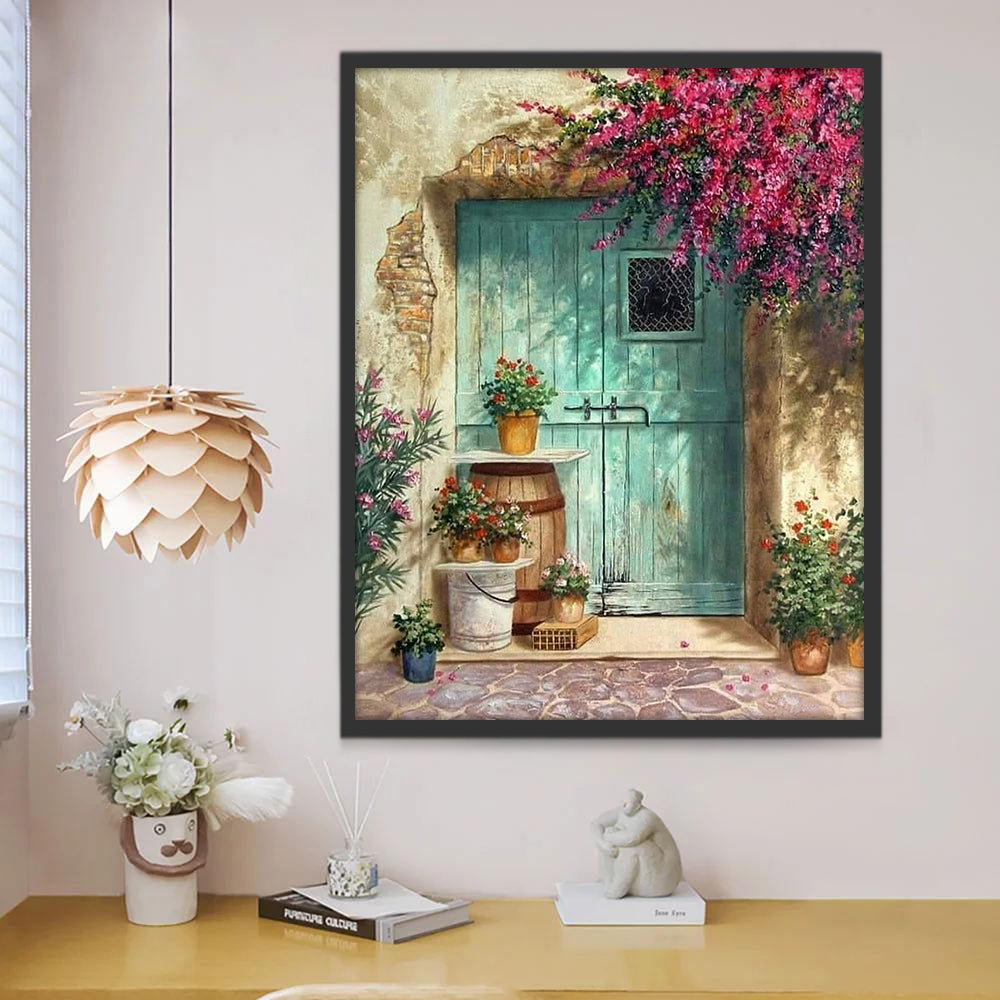 Flores en Maceta y Árbol Floral al Lado de Puerta Pintar por Números