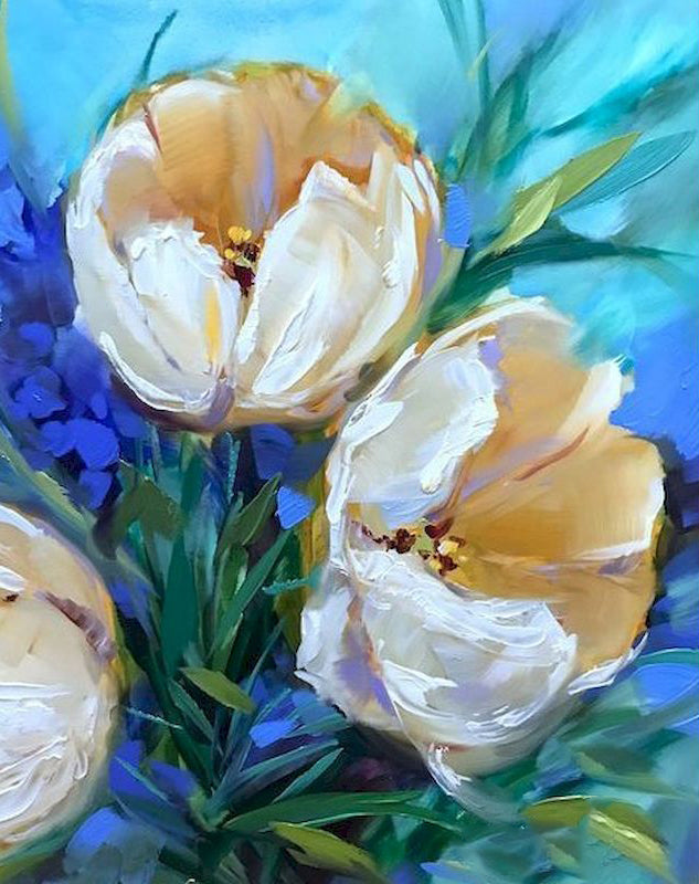 Flores Hermosas Blancas y Azules en la Noche Pintar por Números