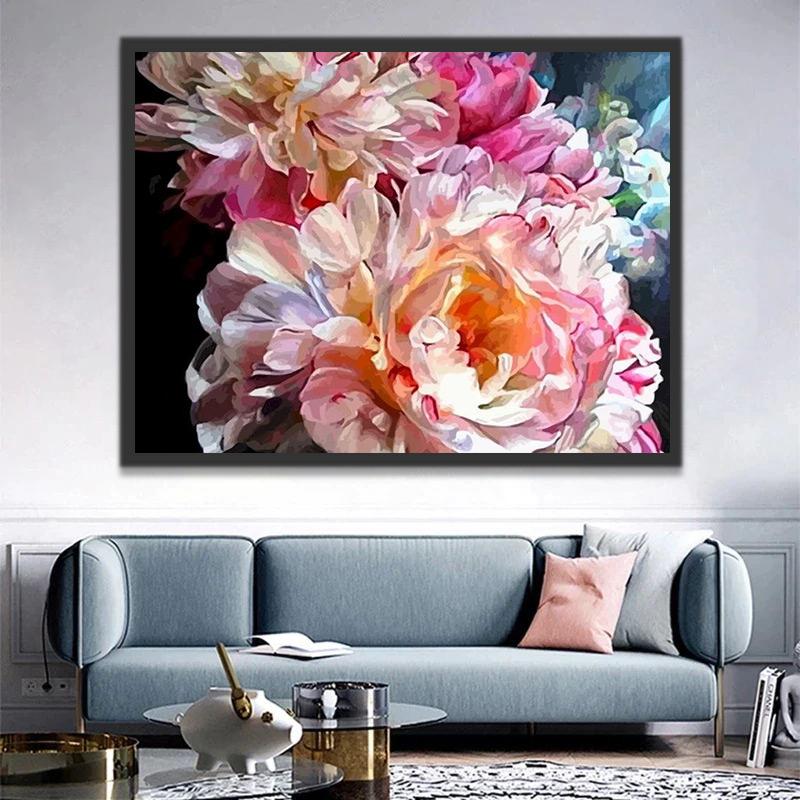 Flores Hermosas de Peonía Rosada al Sol Pintar por Números