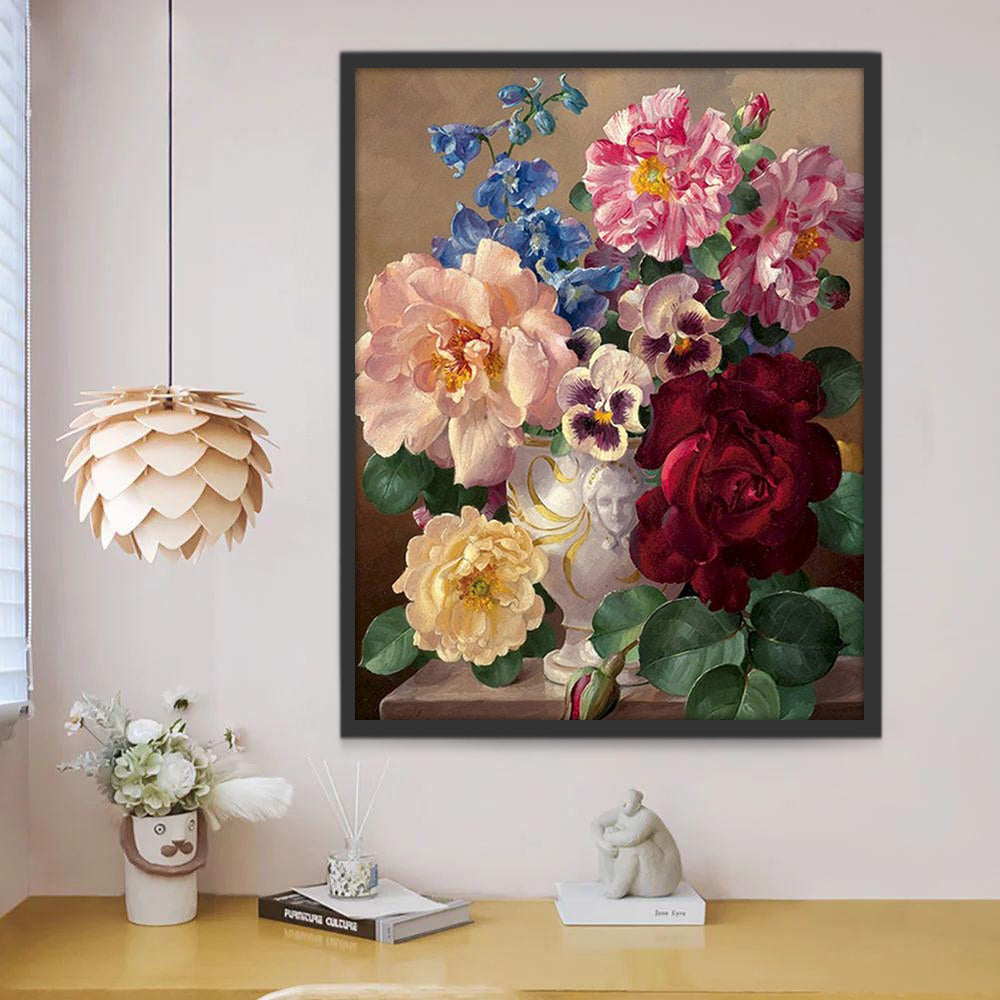 Flores Hermosas de Tipos Diversos en Florero Blanco Pintar por Números