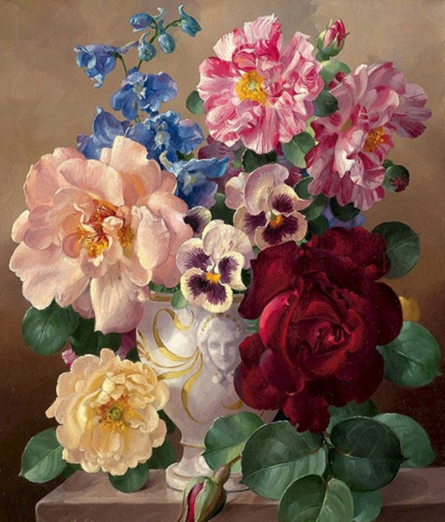 Flores Hermosas de Tipos Diversos en Florero Blanco Pintar por Números