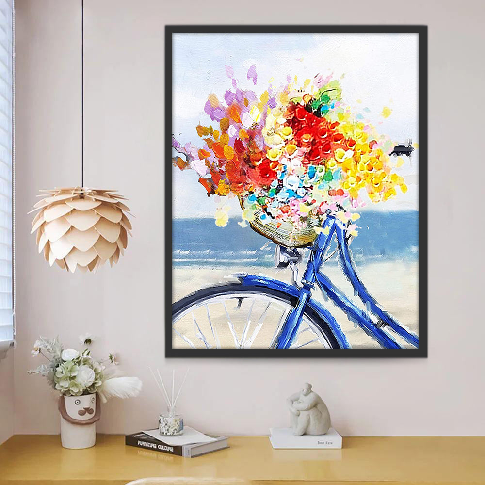 Flores Hermosas en Cesta de Bicicleta Azul Pintar por Números