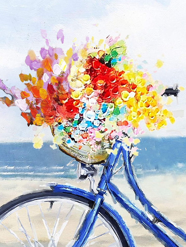 Flores Hermosas en Cesta de Bicicleta Azul Pintar por Números