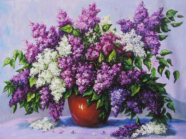 Flores Hermosas en Florero Rojo con Fondo Morado Pintar por Números