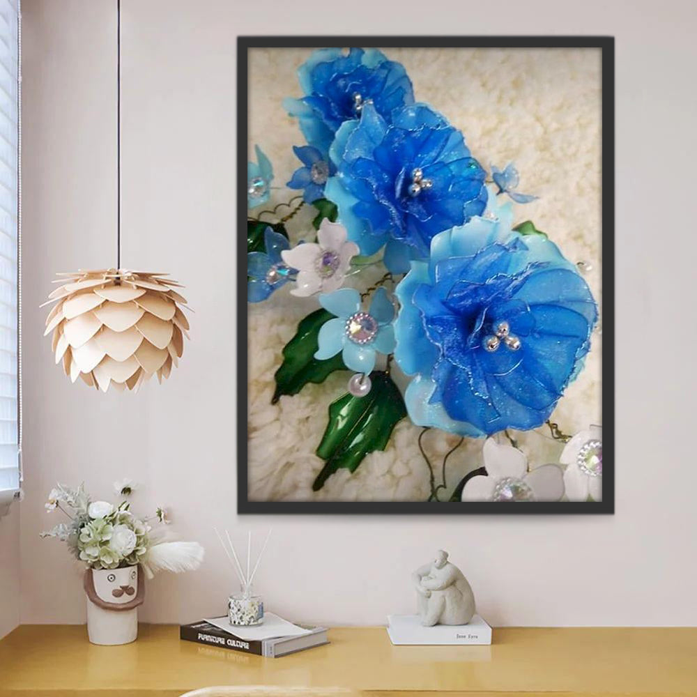 Flores Hermosas Plásticas de Color Azul de Artesanía Pintar por Números