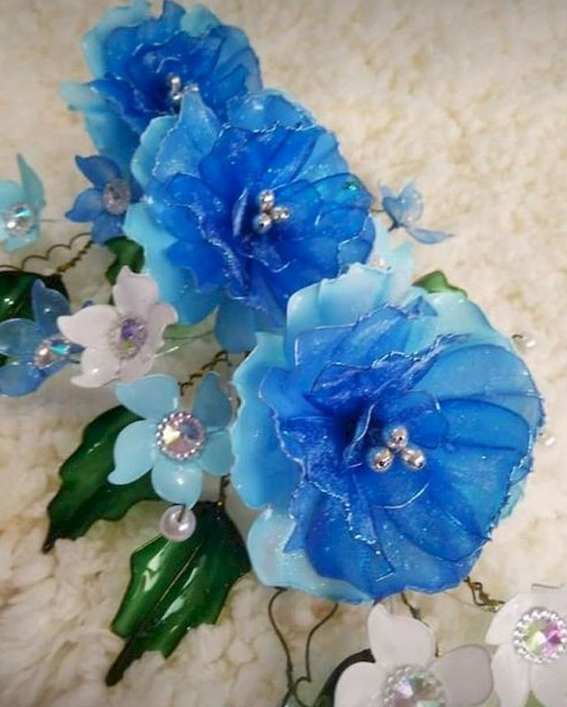 Flores Hermosas Plásticas de Color Azul de Artesanía Pintar por Números
