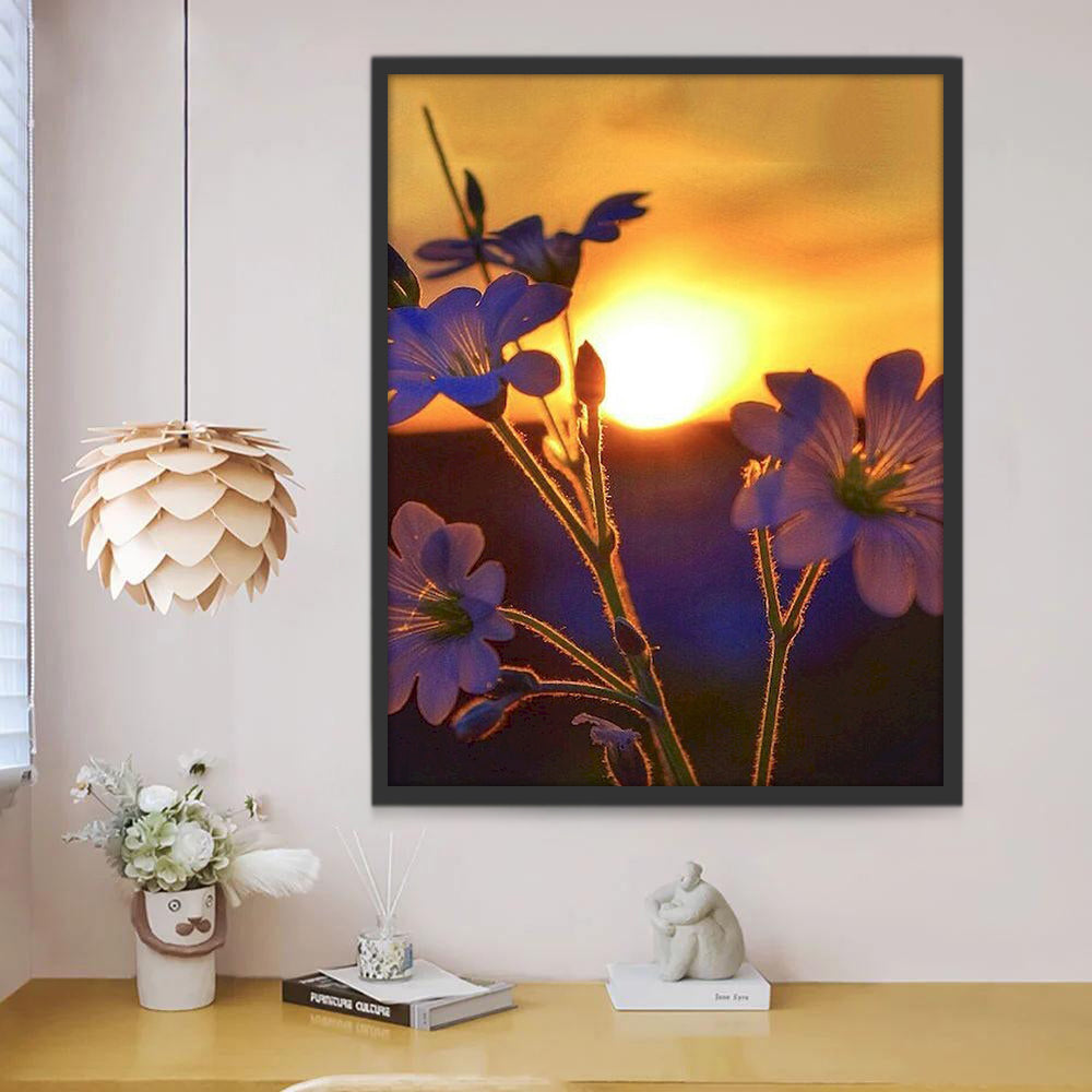 Flores Moradas y la Puesta del Sol Pintar por Números