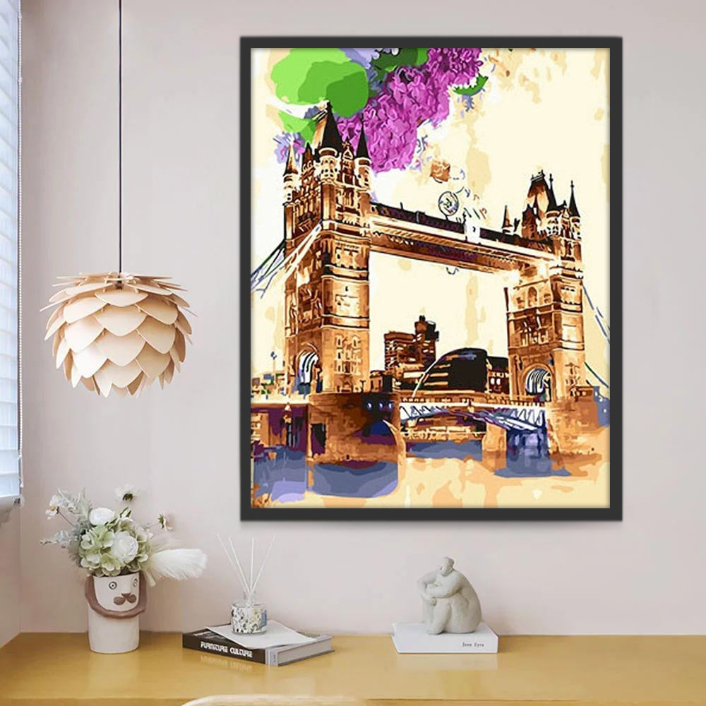 Flores Moradas y Puente de la Torre Pintar por Números