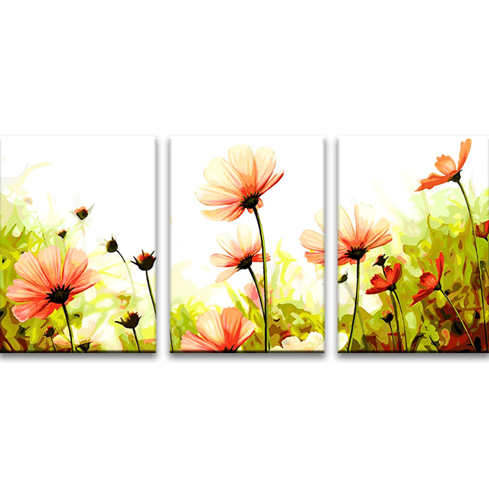 Flores Pequeñas Silvestres en el Césped Verde 3 Partes Pintar por Números