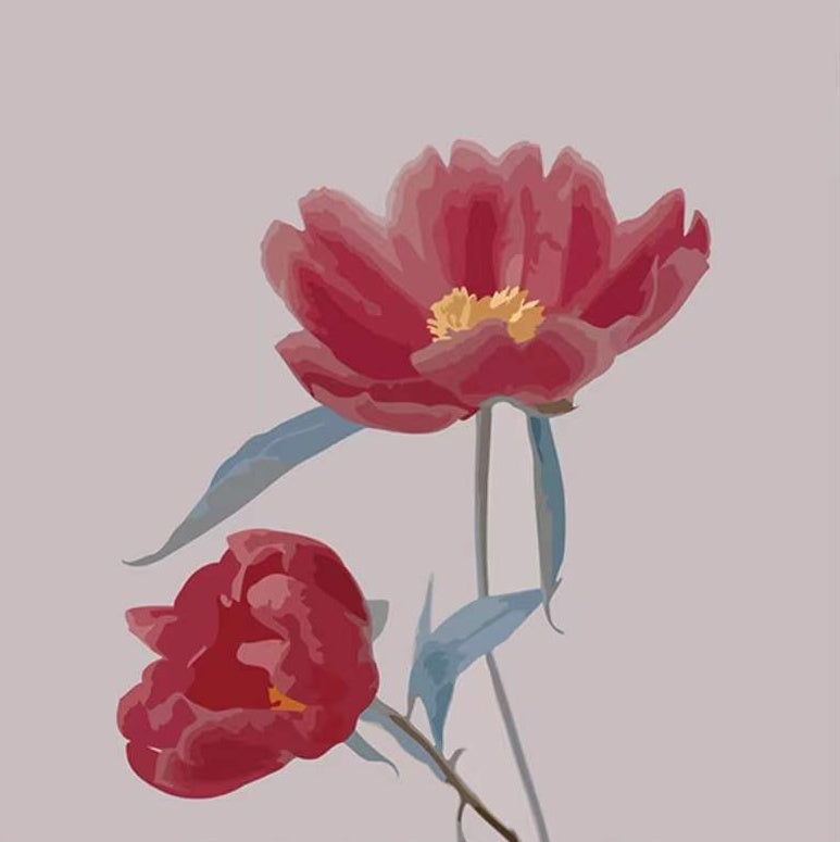 Flores Rojas con Estambres Amarillos y Hojas Azules Pintar por Números