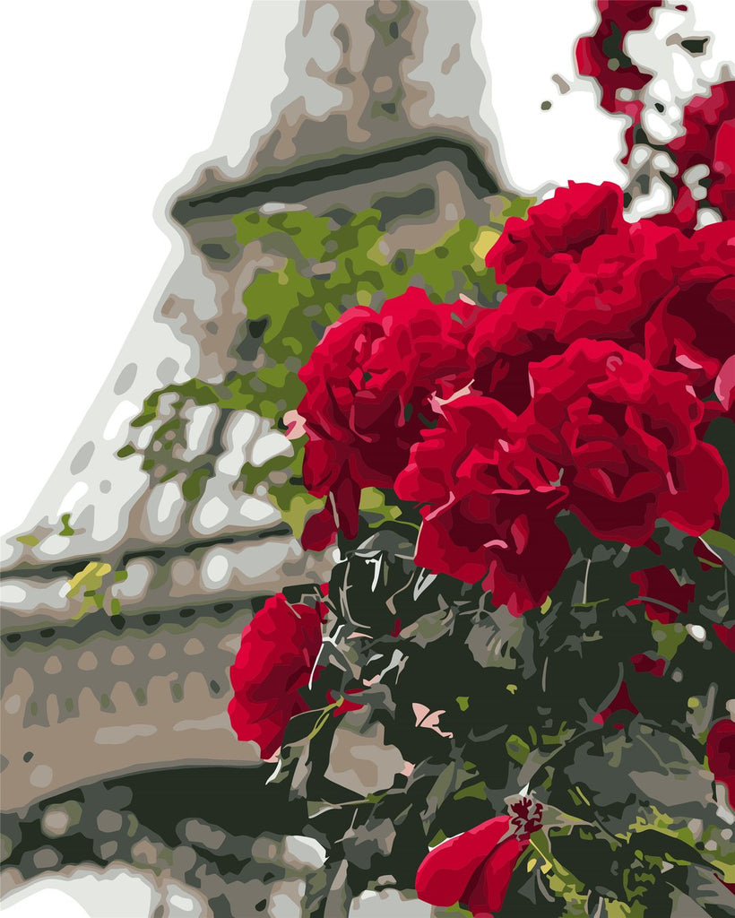 Flores Rojas con Torre Eiffel al Fondo Pintar por Números