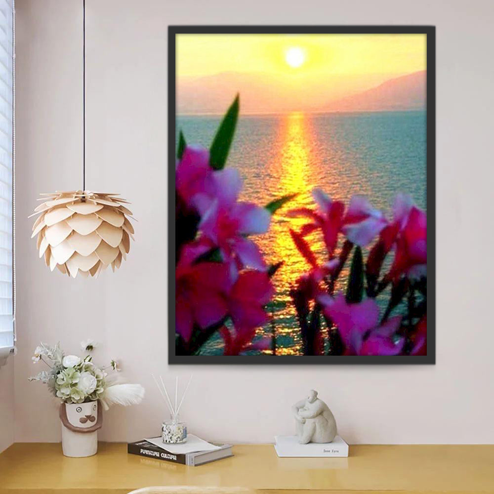 Flores Rosadas con Fondo de Mar al Sol Pintar por Números