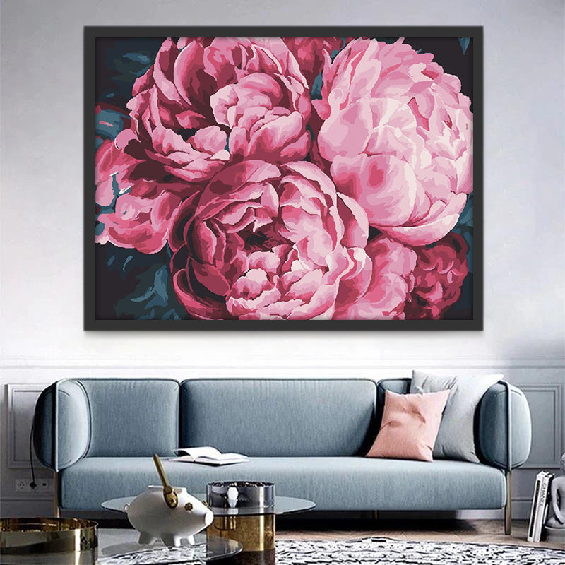 Flores Rosadas de Peonía con Fondo Oscuro Pintar por Números