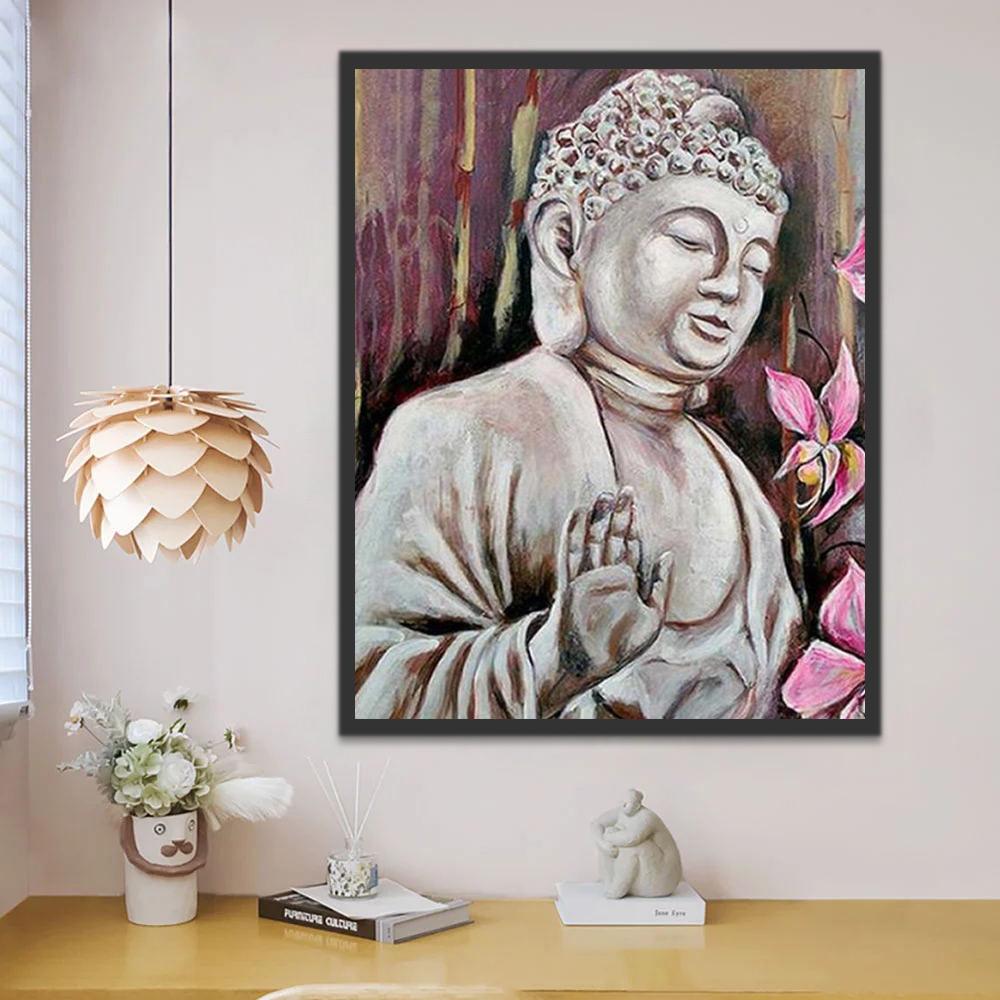 Flores Rosadas y Buda Pintar por Números