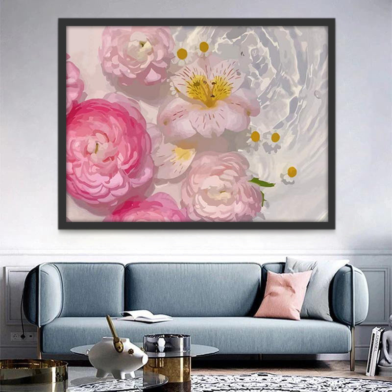 Flores Rosadas y Camomilas Flotando sobre Agua Pintar por Números