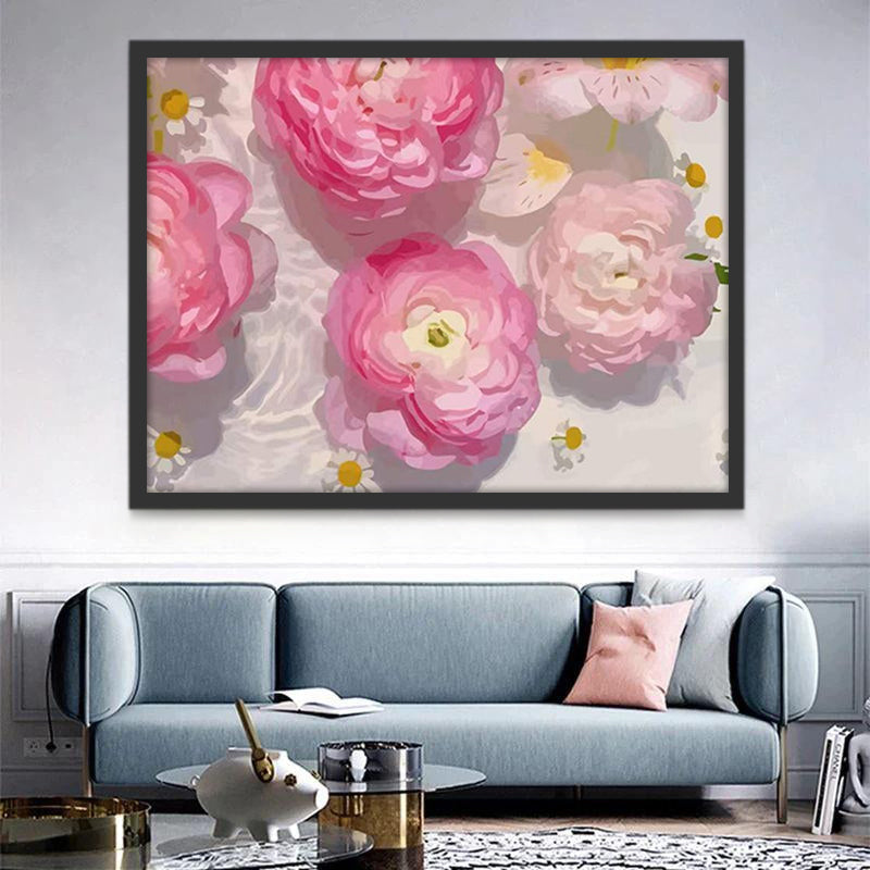 Flores Rosadas y Camomilas Flotando sobre el Agua Pintar por Números
