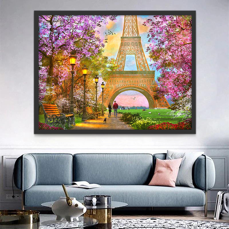 Flores y Torre Eiffel en Primavera Pintar por Números
