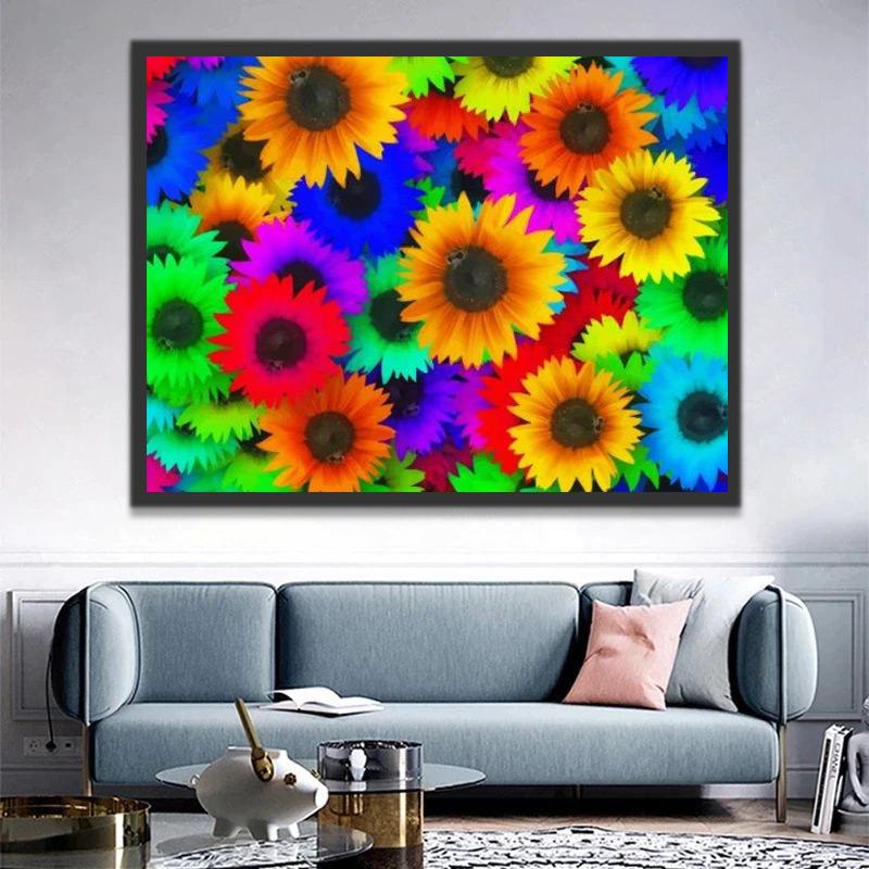 Fondo Colorido con Girasoles de Color Arcoíris Pintar por Números