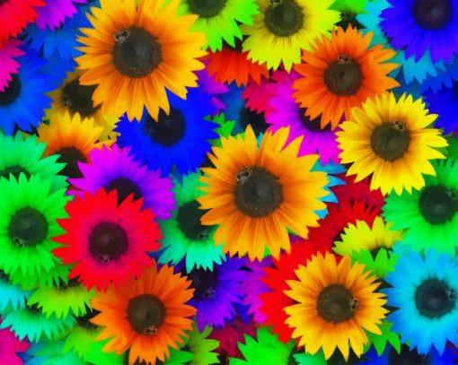 Fondo Colorido con Girasoles de Color Arcoíris Pintar por Números