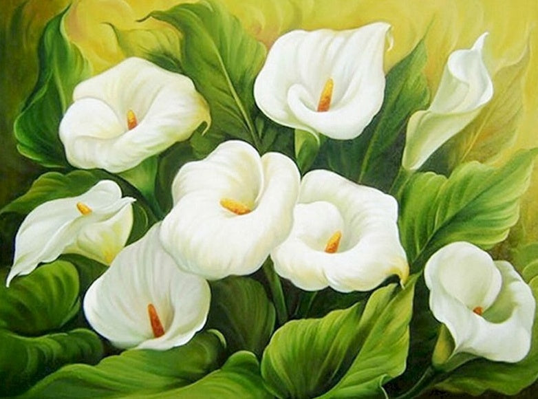 Fondo de Ramo de Lirios de Calla con Hojas Verdes Pintar por Números