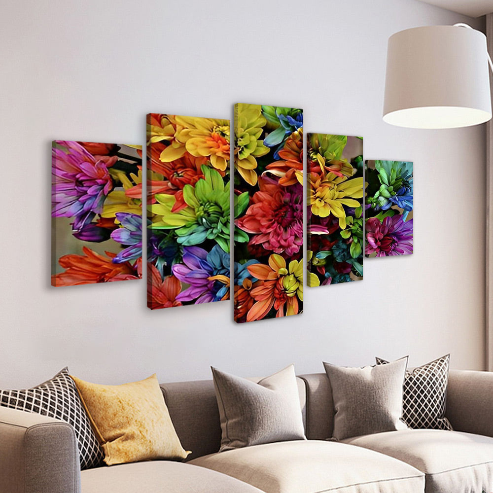 Fondo Floral de Crisantemos de Color Arcoíris 5 Partes Pintar por Números