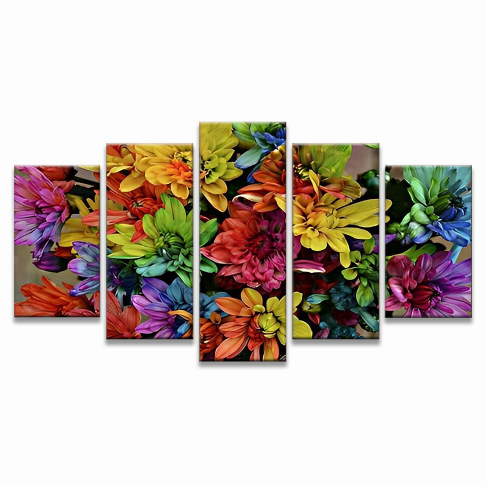 Fondo Floral de Crisantemos de Color Arcoíris 5 Partes Pintar por Números