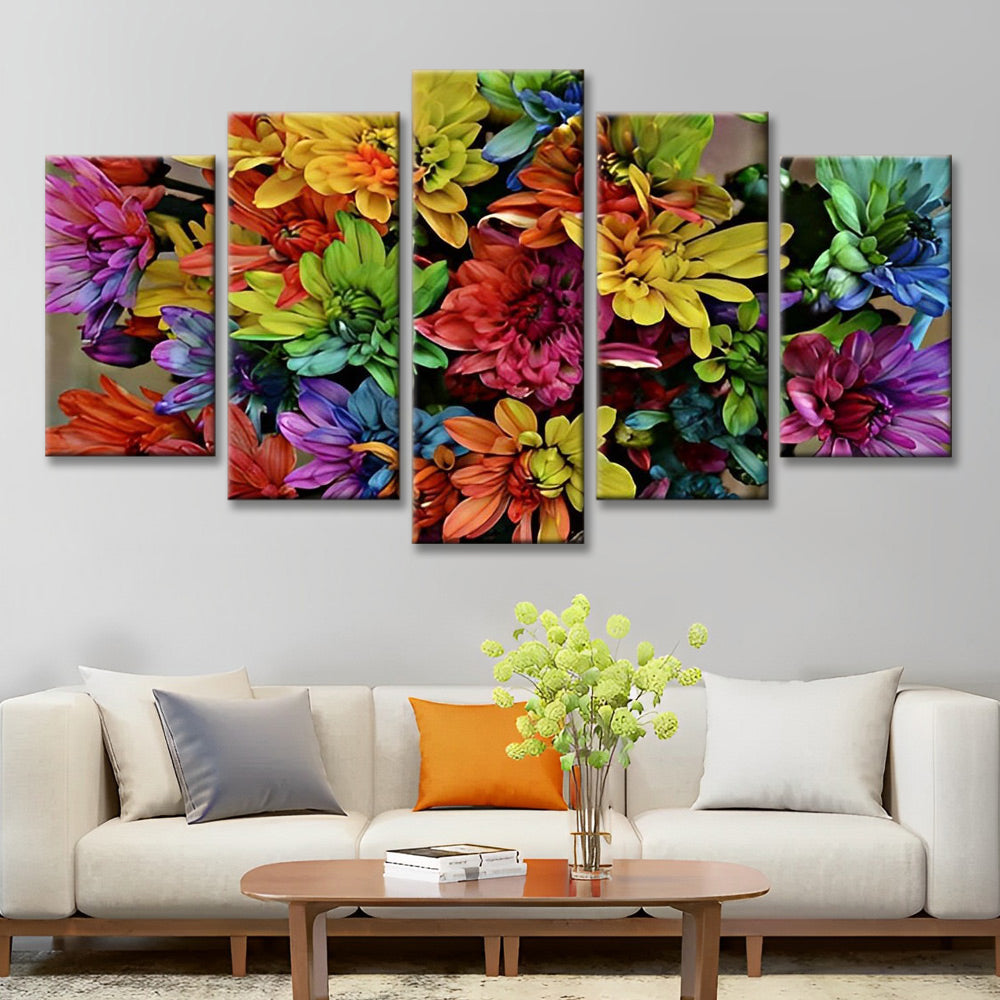 Fondo Floral de Crisantemos de Color Arcoíris 5 Partes Pintar por Números