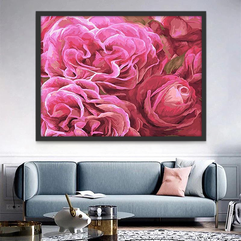 Fondo Floral de Flores de Pétalos Rosados Pintar por Números