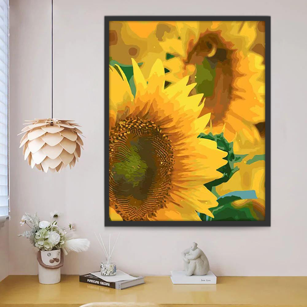 Fondo Floral de Girasoles Pintados al Óleo Pintar por Números