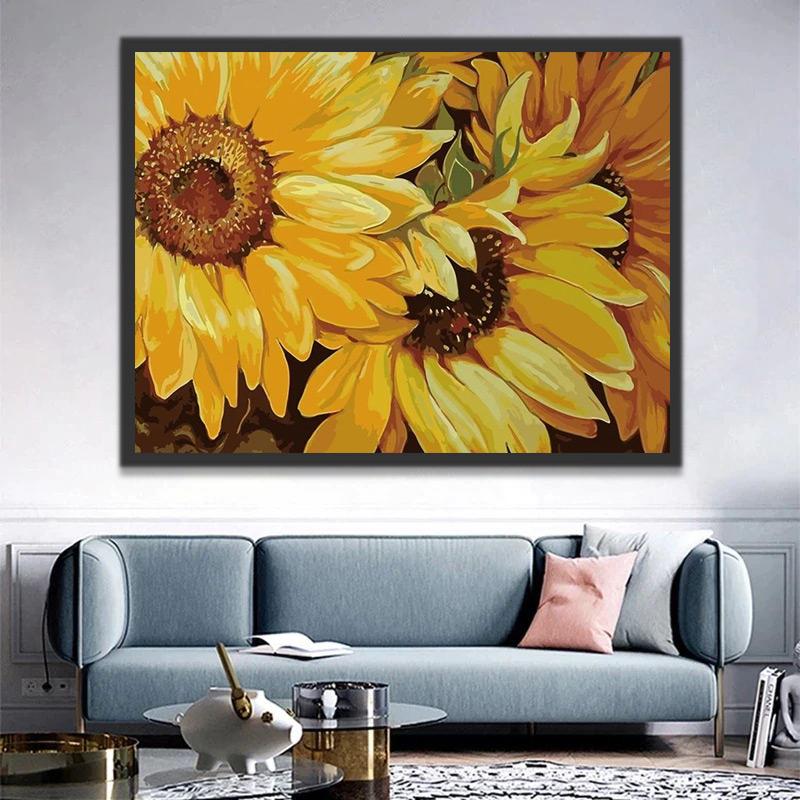 Fondo Floral de Girasoles Pintados al Óleo Pintar por Números