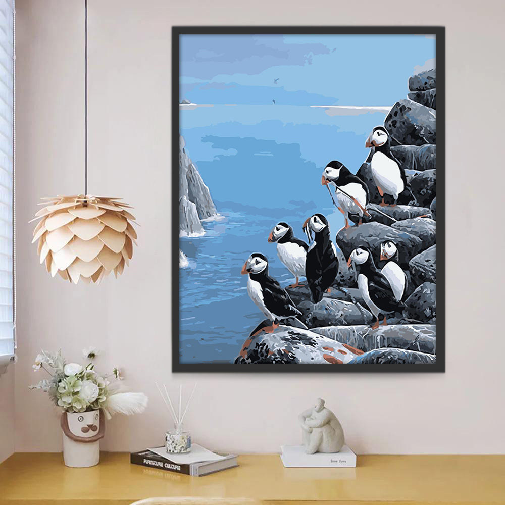Frailecillos sobre Rocas Marinas Pintar por Números