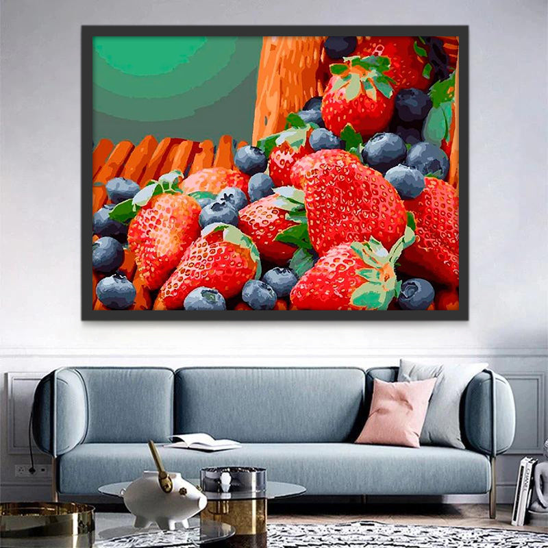 Fresas y Arándanos en Cesta Caída Pintar por Números