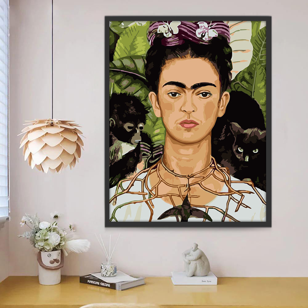 Frida Kahlo y Animales y Hojas Verdes Pintar por Números
