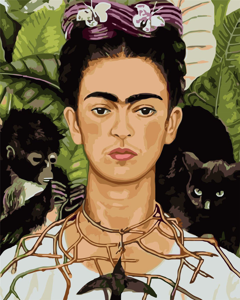 Frida Kahlo y Animales y Hojas Verdes Pintar por Números