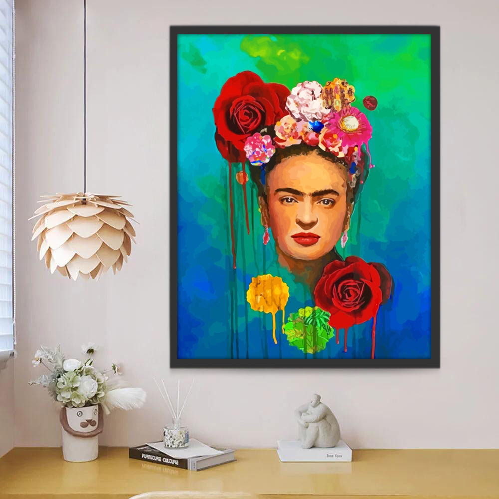 Frida Kahlo y Flores Coloridas Pintar por Números