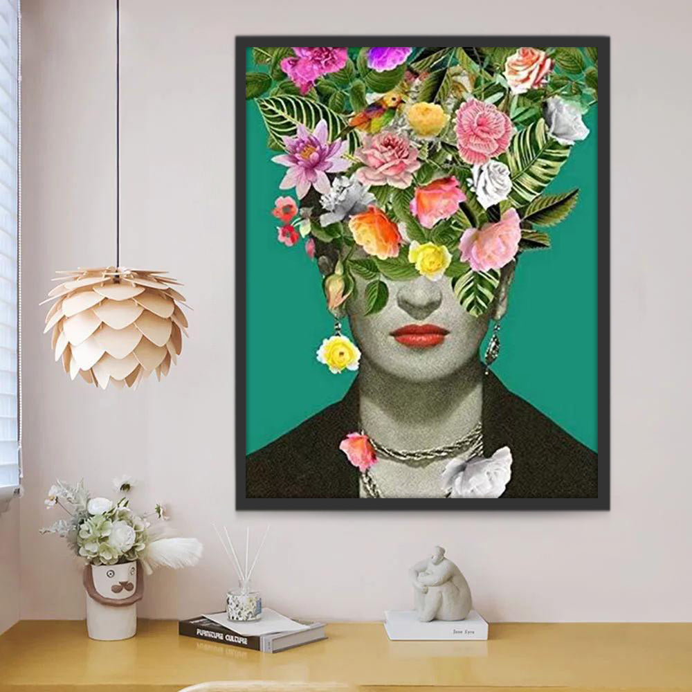 Frida Kahlo y Flores Coloridas Pintar por Números