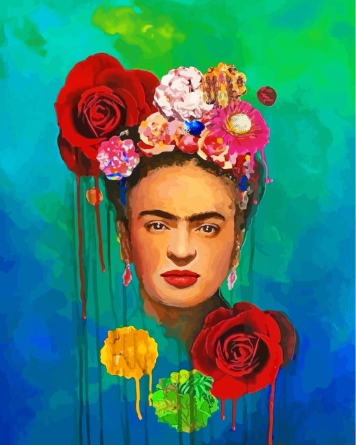 Frida Kahlo y Flores Coloridas Pintar por Números