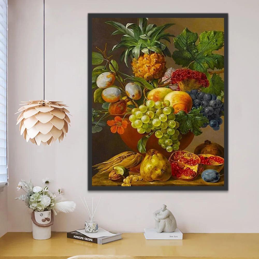 Frutas Abundantes sobre Mesa de Madera Pintar por Números