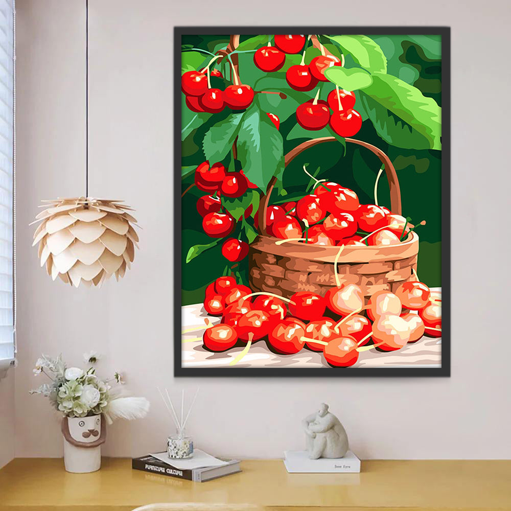 Frutas en Cesta y Ramas de Cerezas Pintar por Números