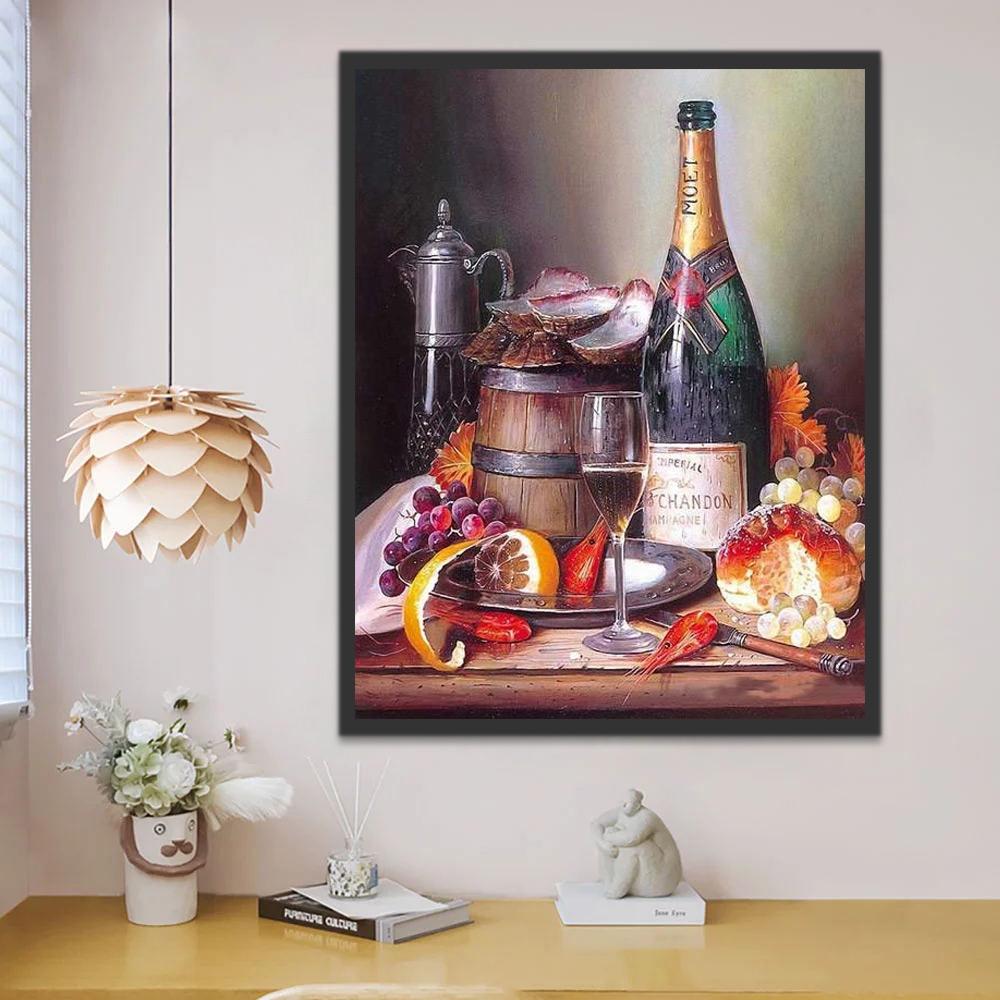 Frutas y Vino sobre Mesa de Comedor Pintar por Números