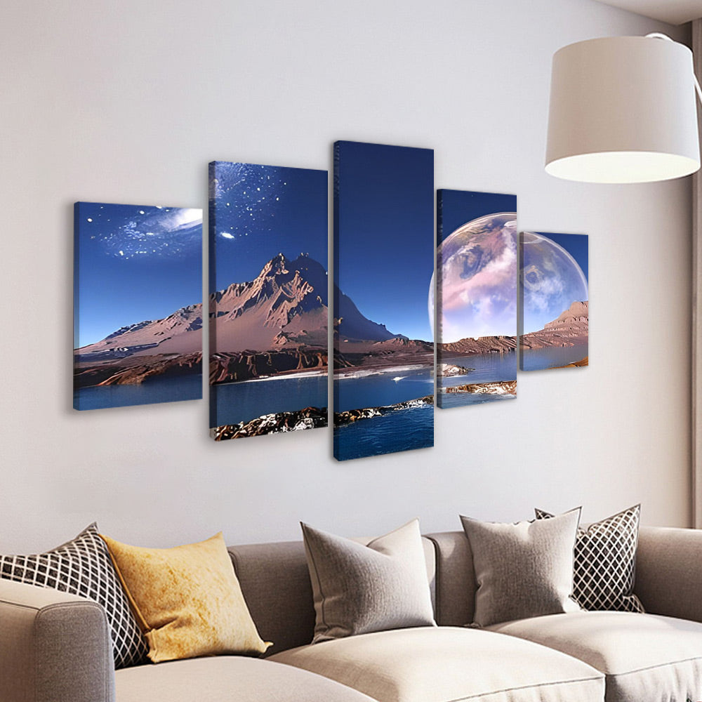 Galaxia y Luna sobre Montaña 5 Partes Pintar por Números