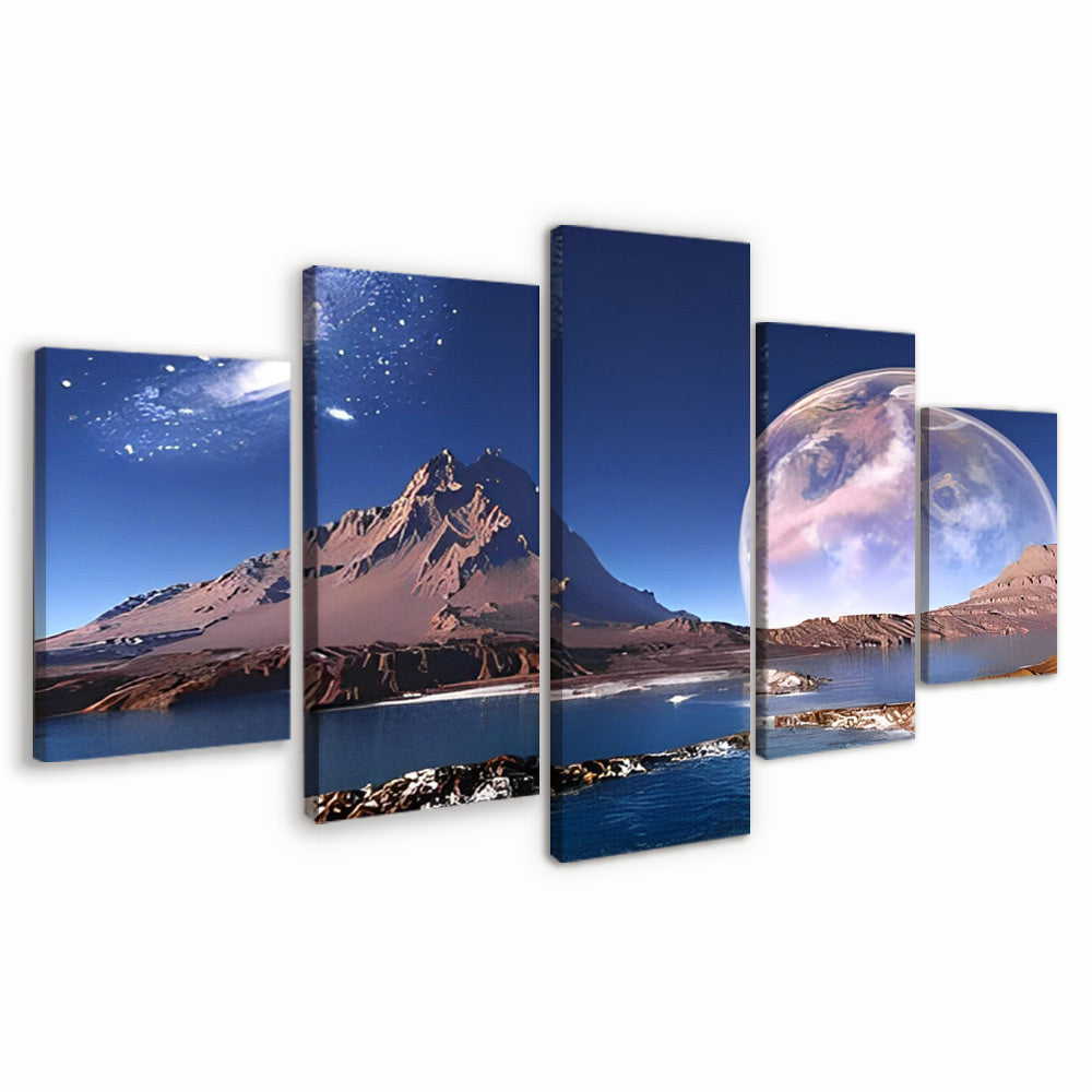 Galaxia y Luna sobre Montaña 5 Partes Pintar por Números