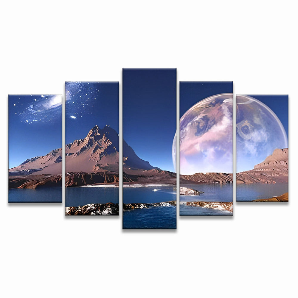 Galaxia y Luna sobre Montaña 5 Partes Pintar por Números