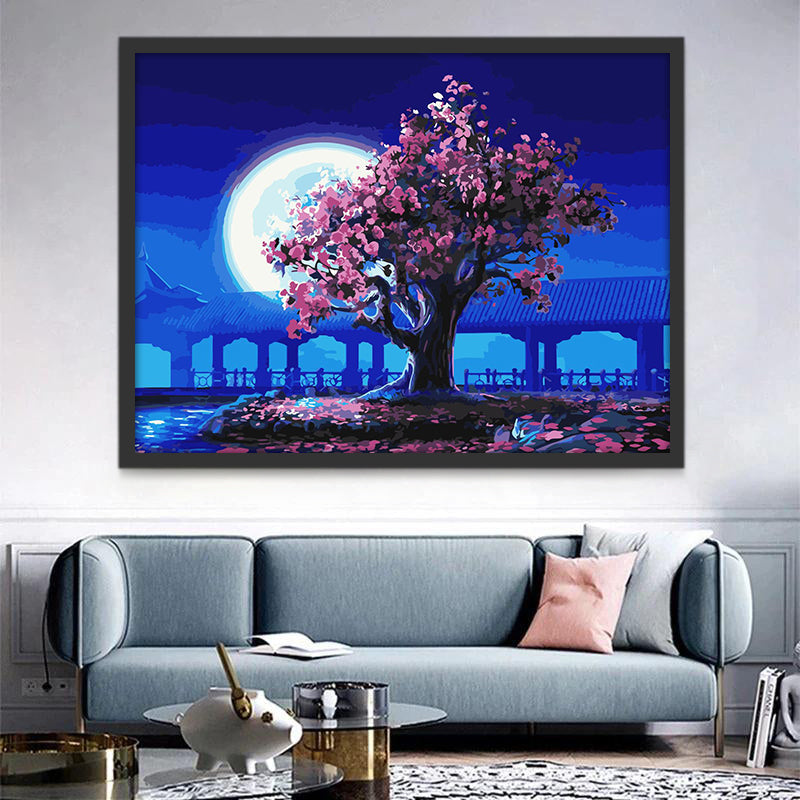 Galería de Jardín y Árbol Rosado y la Luna Pintar por Números