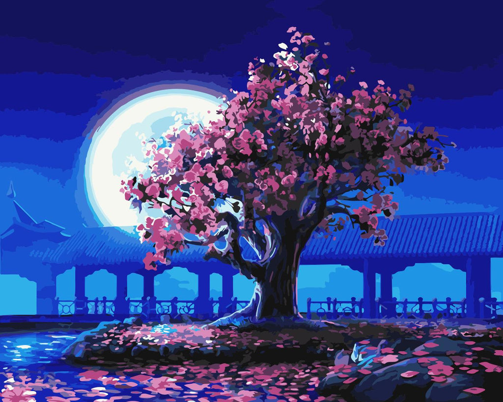 Galería de Jardín y Árbol Rosado y la Luna Pintar por Números