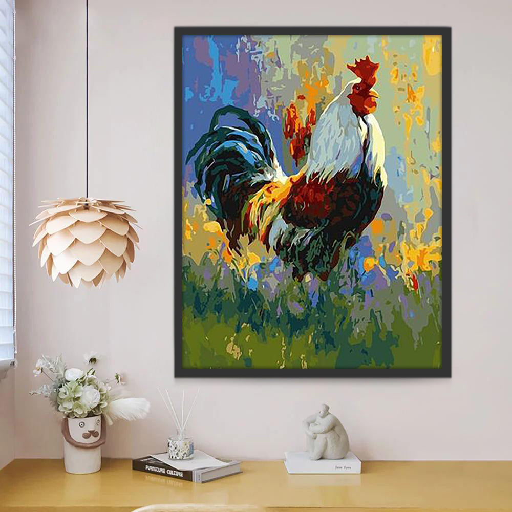 Gallo en Césped Verde Pintar por Números