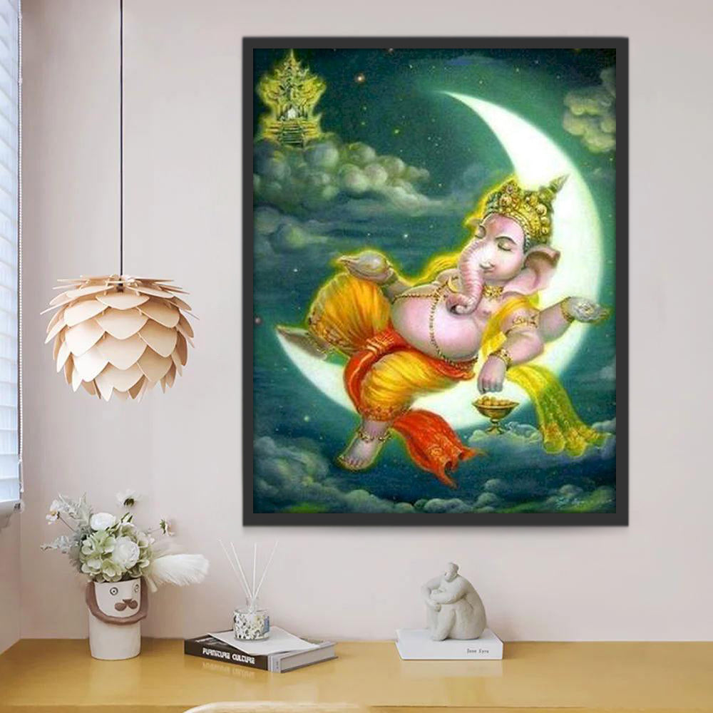 Ganesha del Hinduismo Durmiendo sobre la Luna Pintar por Números